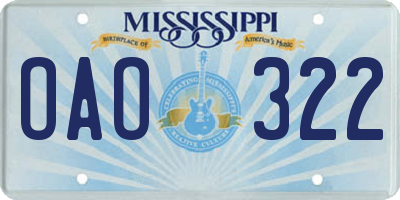 MS license plate OAO322