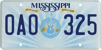 MS license plate OAO325