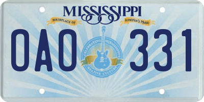 MS license plate OAO331