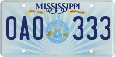 MS license plate OAO333