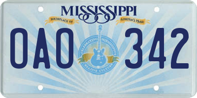 MS license plate OAO342