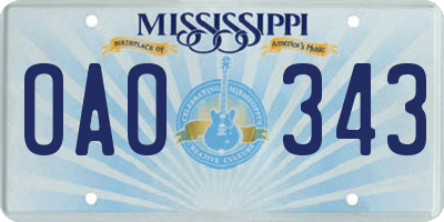 MS license plate OAO343