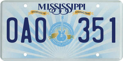 MS license plate OAO351