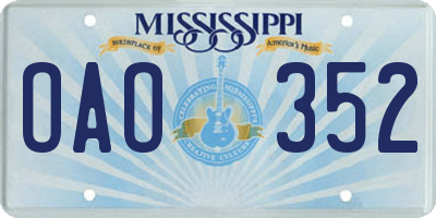 MS license plate OAO352