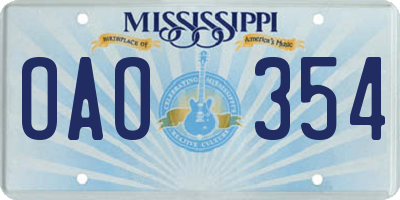 MS license plate OAO354