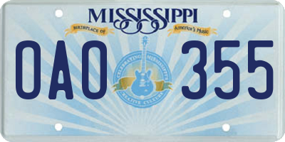 MS license plate OAO355