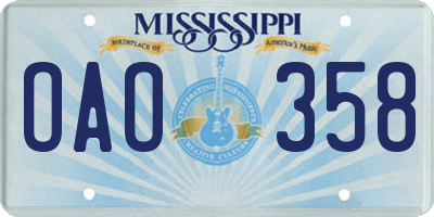 MS license plate OAO358