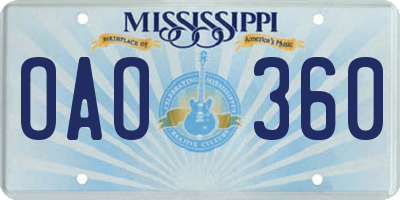 MS license plate OAO360