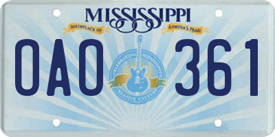 MS license plate OAO361