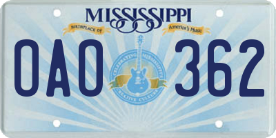 MS license plate OAO362