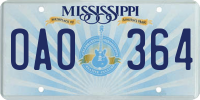 MS license plate OAO364