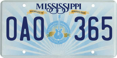 MS license plate OAO365