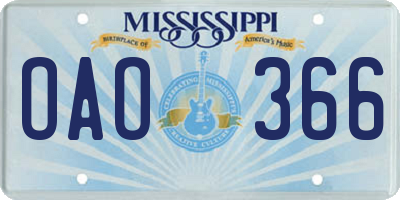 MS license plate OAO366