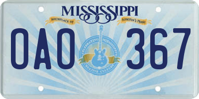 MS license plate OAO367