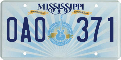 MS license plate OAO371