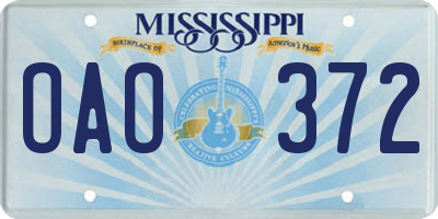 MS license plate OAO372