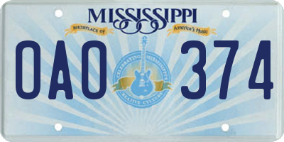 MS license plate OAO374