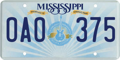 MS license plate OAO375