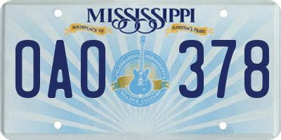 MS license plate OAO378