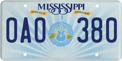 MS license plate OAO380