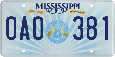 MS license plate OAO381