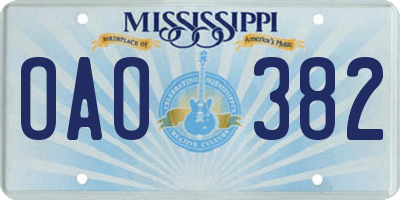 MS license plate OAO382