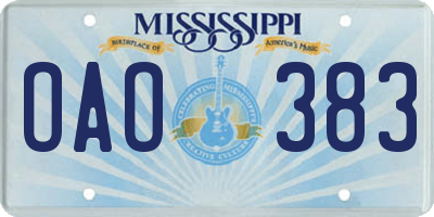 MS license plate OAO383