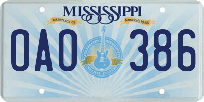 MS license plate OAO386