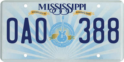 MS license plate OAO388
