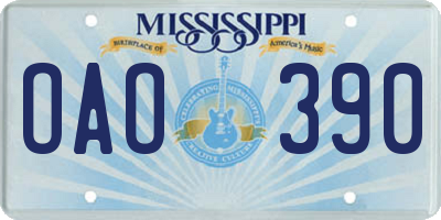 MS license plate OAO390