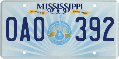 MS license plate OAO392