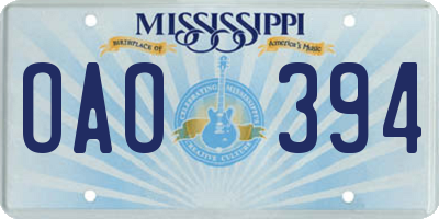 MS license plate OAO394