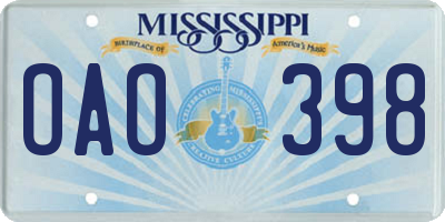 MS license plate OAO398