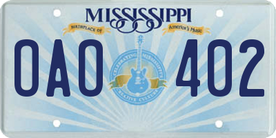 MS license plate OAO402