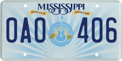 MS license plate OAO406