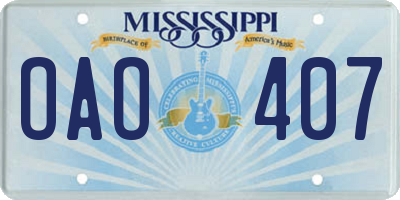 MS license plate OAO407