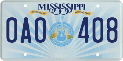 MS license plate OAO408