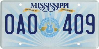 MS license plate OAO409