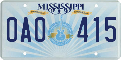 MS license plate OAO415