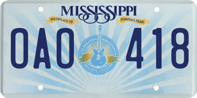 MS license plate OAO418
