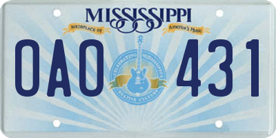 MS license plate OAO431
