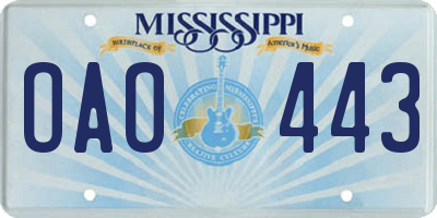 MS license plate OAO443
