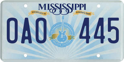 MS license plate OAO445