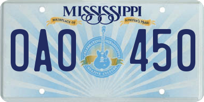 MS license plate OAO450