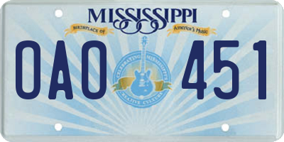 MS license plate OAO451