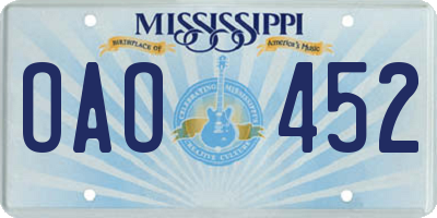 MS license plate OAO452