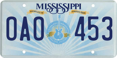 MS license plate OAO453