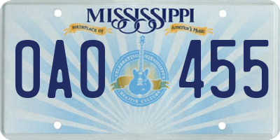 MS license plate OAO455