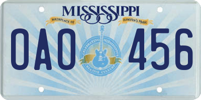 MS license plate OAO456