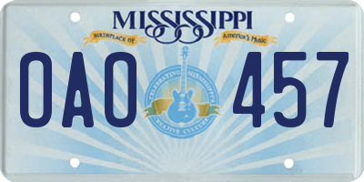 MS license plate OAO457